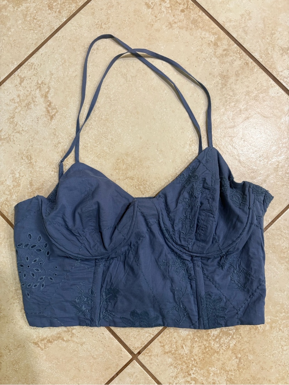 Ralph Lauren Navy Blue Embroidered Bandeau Bustier